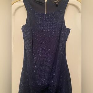 Soeechless navy dress with sparkles, Junior size 1, full back zipper, lined.